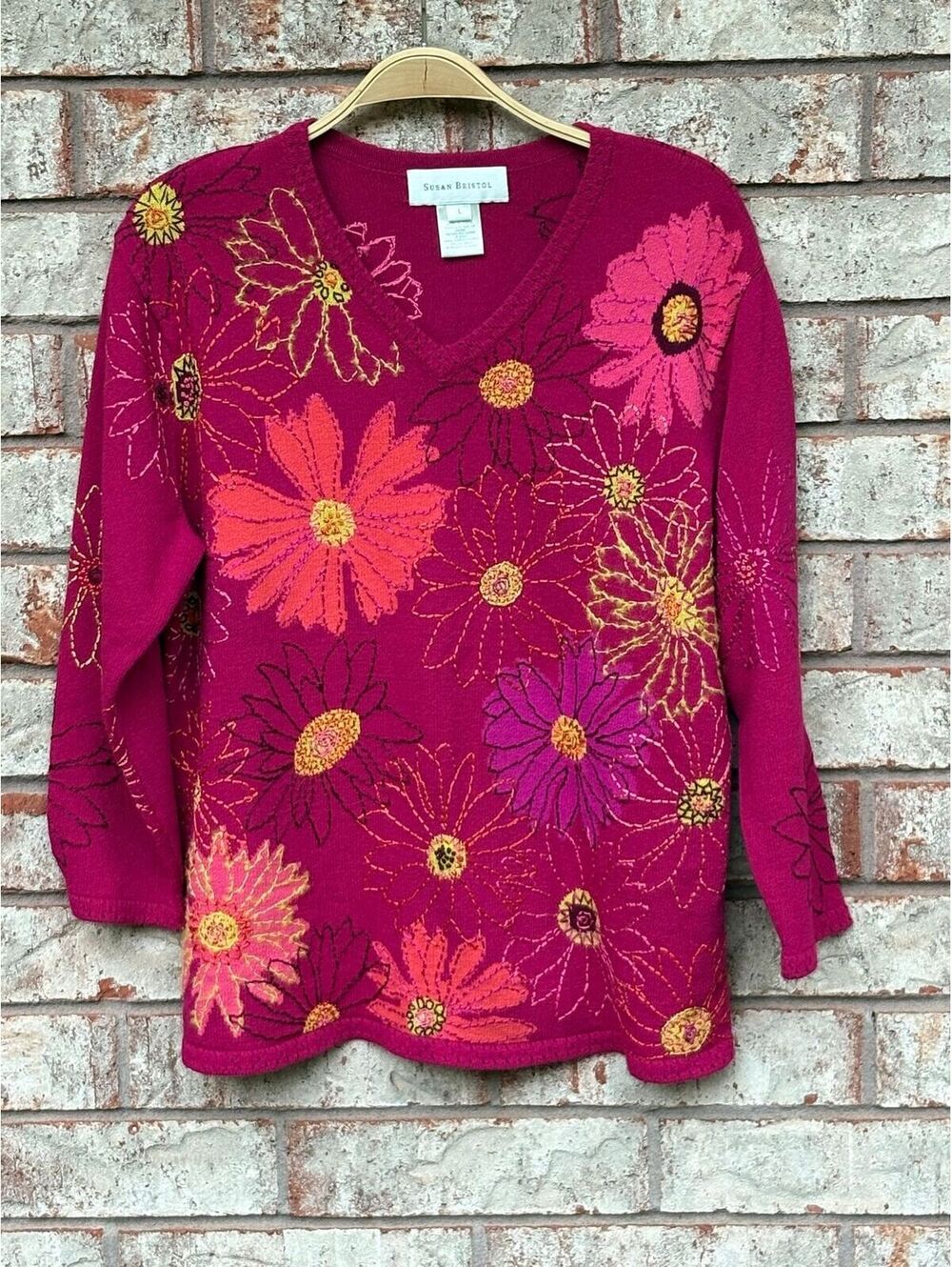 Vintage SuSan Bristol Pink Floral Embroidered Sweater